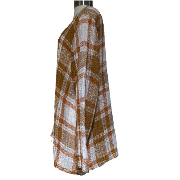 Marilu Orange Italian Linen Top Open Knit Lagenlook Plaid Tunic Shirt XL - Picture 8 of 16